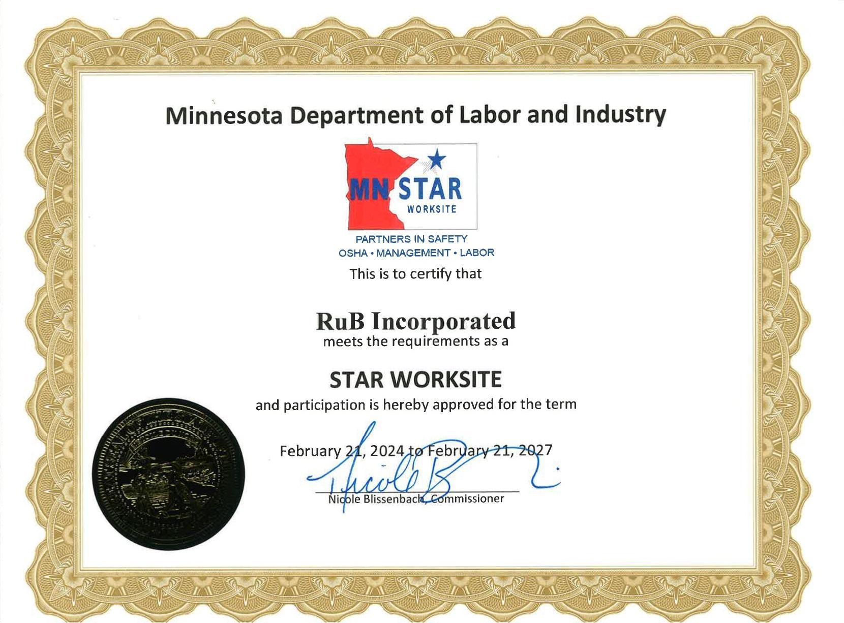 MNSTAR CERTIFICATION RUBINC